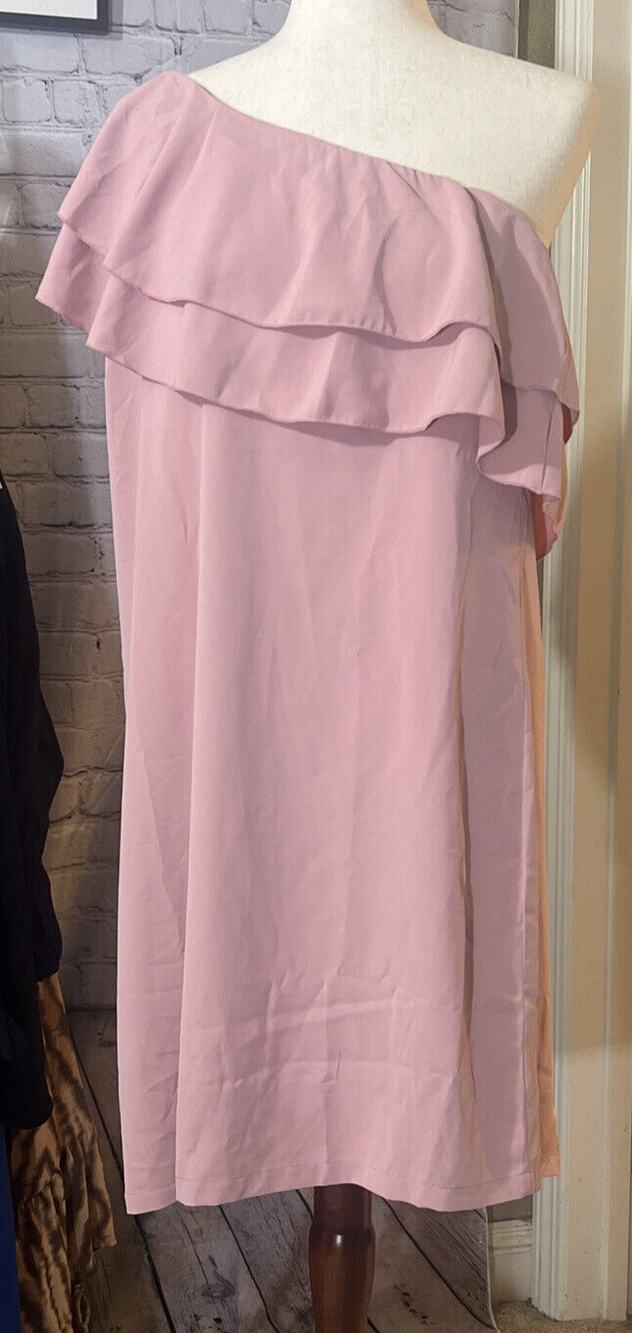 Womens Fashion Ruffle Bodice One Shoulder Dress, Dusty Rose Size XL New